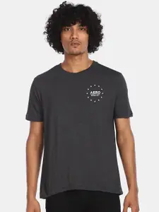 Aeropostale Men Grey Solid Round Neck T-shirt