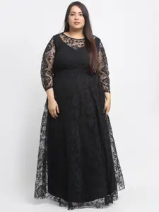 Flambeur Black Floral Lace Maxi Dress