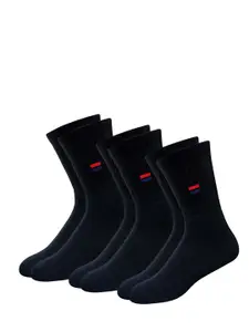 NAVYSPORT Men Pack of 3 Black Solid Calf-Length Cushioned Socks