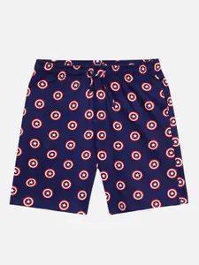 Kids Ville Boys Navy Blue Captain America Printed Regular Fit Pure Cotton Regular Shorts