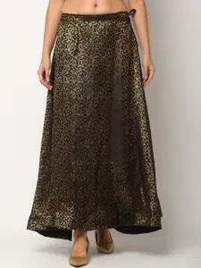 Miaz Lifestyle Women Black & Gold-Coloured Self-Designed A-Line Maxi Skirt
