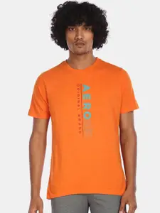 Aeropostale Men Orange Solid Round Neck T-shirt