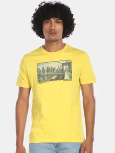 Aeropostale Men Yellow Printed V-Neck T-shirt