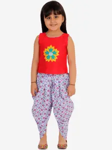 KID1 Girls Red & Off-White Printed Top with Dhoti Pants