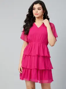 Athena Fuchsia Georgette Fit and Flare Dress