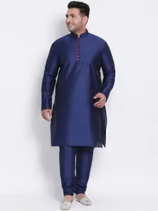 Hangup Men Navy Blue Solid Kurta with Pyjamas