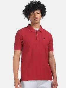Arrow Sport Men Red Solid Polo Collar T-shirt