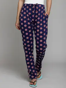 Free Authority Women Navy Blue Captain America Printed Cotton Lounge Pants