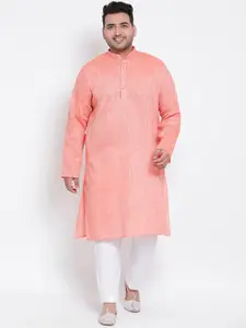 Hangup Men Peach-Coloured & White Solid Kurta with Trousers