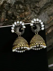 Crunchy Fashion Gold-Toned Peacock Shaped Jhumkas