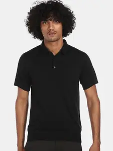 Arrow New York Men Black Solid Polo Collar T-shirt