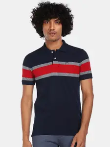 Arrow Sport Men Blue & Red Colourblocked Polo Collar T-shirt