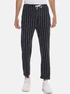Campus Sutra Men Navy Blue & White Striped Straight-Fit Cotton Track Pants