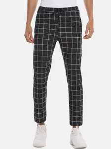 Campus Sutra Men Black & White Checked Straight-Fit Track Pants