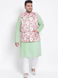 Hangup Men Green & White Solid Kurta with Pyjamas