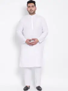 Hangup Plus Size Men White Solid Kurta with Pyjamas