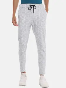 Campus Sutra Men Grey & White Striped Straight-Fit Track Pants