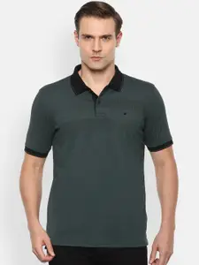 Louis Philippe Men Green & Black  Solid Polo Collar T-shirt