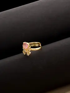 Voylla Gold-Plated Pink Gemstone-Studded Love Paradise Butterfly Adjustable Finger Ring