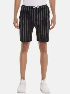 Campus Sutra Men Black & White Striped Regular Fit Shorts