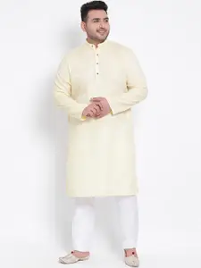 Hangup Men Yellow Self Design Kurta with Pyjamas
