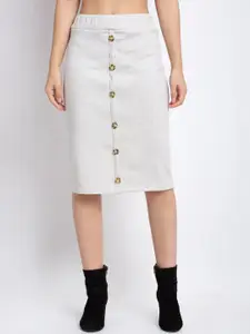 Miaz Lifestyle Women Grey Solid Pencil Knee-Length Skirt