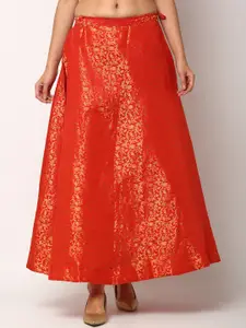Miaz Lifestyle Women Red & Gold-Coloured Printed Flared Maxi Skirt
