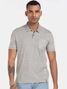 Arrow New York Men Grey Melange Solid Polo Collar T-shirt