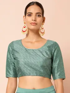 INDYA Green Geometric Printed Regular Jade Mughal Foil Crop Top