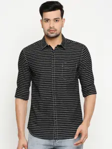 Mufti Men Black & Grey Slim Fit Striped Casual Shirt