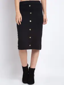 Miaz Lifestyle Women Black Solid Pencil Midi Skirt