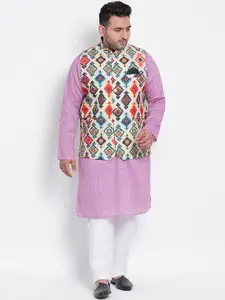 Hangup Men Multicoloured Self Design Kurta with Pyjamas