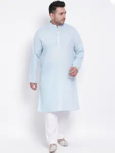 Hangup Men Blue & White Solid Kurta with Pyjamas