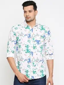 Mufti Men White & Blue Slim Fit Pure Cotton Printed Casual Shirt