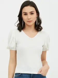 Harpa Women White Solid Fitted Top