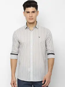 Allen Solly Men Off-White & Blue Slim Fit Striped Cotton Casual Shirt