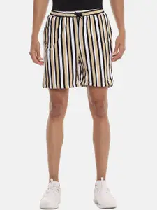 Campus Sutra Men Beige Striped Regular Fit Shorts