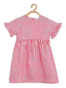 KIDKLO Girls Red Striped Fit and Flare Dress with Back Bow Tie-up