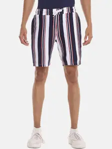 Campus Sutra Men White & Navy Blue Striped Regular Fit Shorts
