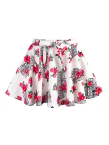 Hunny Bunny Girls Pink & Red Floral Printed Flared Knee-Length Skirt