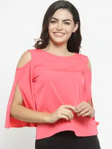 Purple State Pink Solid Cold-Shoulder Sleeves Regular Top