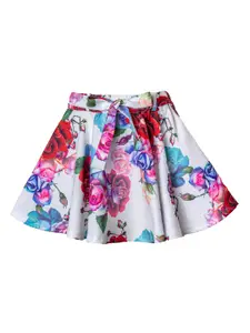 Hunny Bunny Girls White & Red Printed Flared Knee-Length Skirt