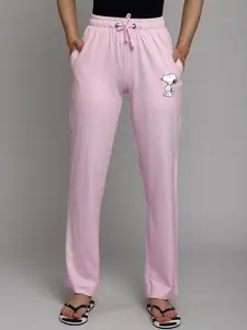 Free Authority Women Pink & White Peanuts Print Cotton Lounge Pants