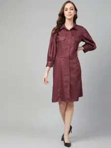 Marie Claire Women Maroon Solid Shirt Dress