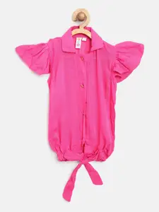 Kids On Board Girls Pink Puff Sleeves Pure Cotton Shirt Style Top