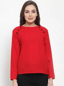 Purple State Red Solid Button Detail Regular Top