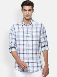 Louis Philippe Jeans Men White Slim Fit Checked Casual Shirt