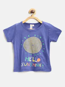 Kids On Board Blue Printed Pure Cotton Regular Top