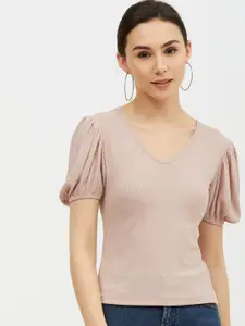 Harpa Pink Puff Sleeves Fitted Top