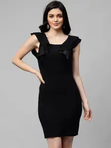 Athena Women Black Solid Frilled Bodycon Dress